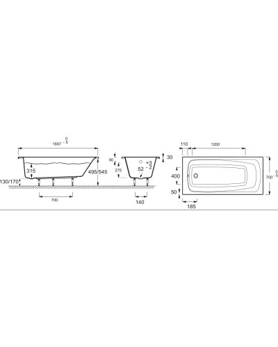 Акриловая ванна 170х70 см Jacob Delafon Patio E6812RU-01
