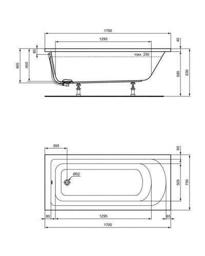 Акриловая ванна Ideal Standard Hotline 170х75 K274601 без гидромассажа