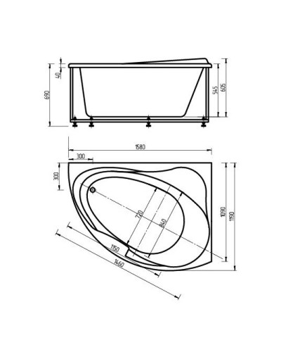Акриловая ванна 158х119 см правая Aquatek Альтаир ALT160-0000008