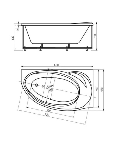 Акриловая ванна 150х95 см правая Aquatek Бетта BET150-0000008