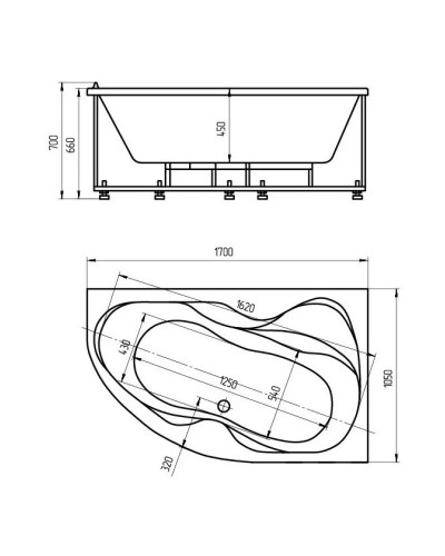Акриловая ванна 170х105 см левая Aquatek Вега VEG170-0000084