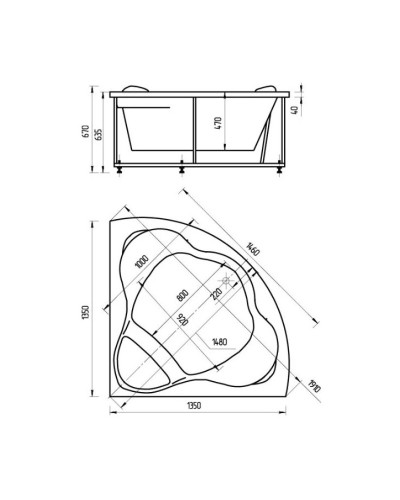 Акриловая ванна 135х135 см Aquatek Галатея GAL135-0000004