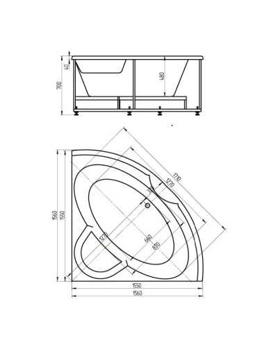 Акриловая ванна 156х156 см Aquatek Поларис 2 POL2-0000004
