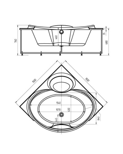 Акриловая ванна 150х150 см Aquatek Эпсилон EPS150-0000004