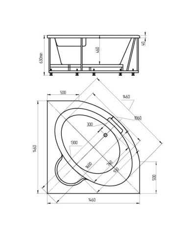 Акриловая ванна 146х146 см Aquatek Калипсо KAL146-0000004