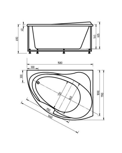 Акриловая гидромассажная ванна 158х119 см правая пневматическое управление плоские форсунки Aquatek Альтаир