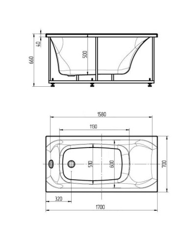 Акриловая гидромассажная ванна 170х70 см пневматическое управление стандартные форсунки Aquatek Альфа-170