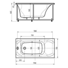 Акриловая гидромассажная ванна 170х70 см пневматическое управление плоские форсунки Aquatek Альфа-170