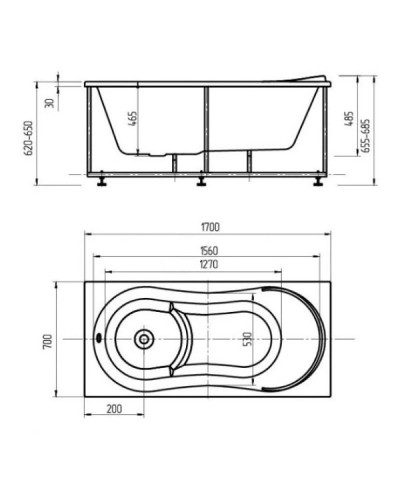 Акриловая гидромассажная ванна 170х70 см пневматическое управление премиум форсунки Aquatek Афродита-170