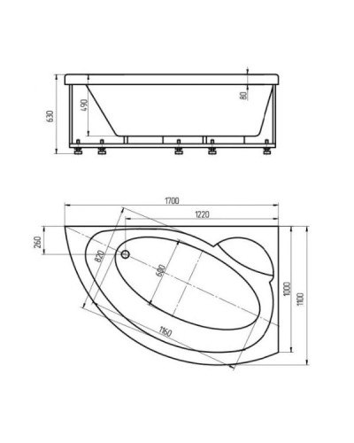 Акриловая гидромассажная ванна 170х110 см правая пневматическое управление плоские форсунки Aquatek Аякс 2
