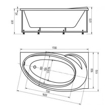 Акриловая гидромассажная ванна 170х97 см левая пневматическое управление премиум форсунки Aquatek Бетта-170