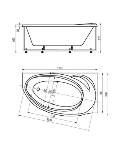 Акриловая гидромассажная ванна 170х97 см правая пневматическое управление премиум форсунки Aquatek Бетта-170