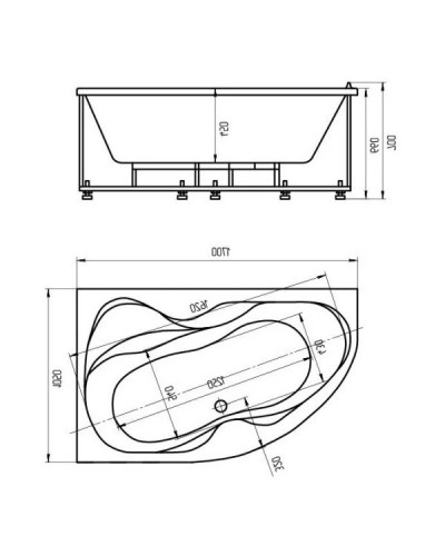Акриловая гидромассажная ванна 170х105 см левая пневматическое управление стандартные форсунки Aquatek Вега-170