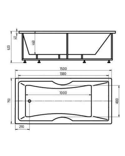 Акриловая гидромассажная ванна 150х75 см пневматическое управление стандартные форсунки Aquatek Феникс-150