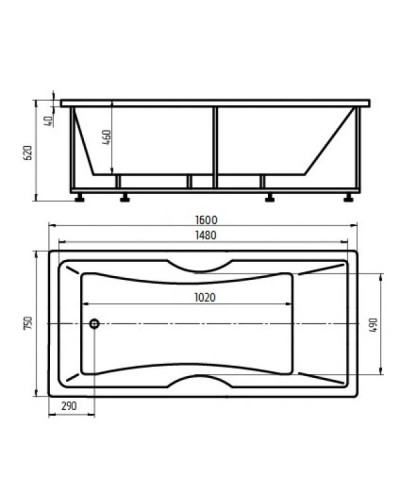 Акриловая гидромассажная ванна 160х75 см пневматическое управление стандартные форсунки Aquatek Феникс-160