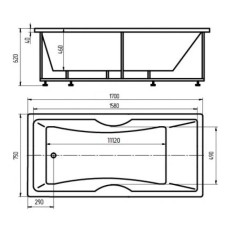 Акриловая гидромассажная ванна 170х75 см пневматическое управление плоские форсунки Aquatek Феникс-170