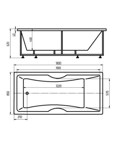 Акриловая гидромассажная ванна 180х85 см пневматическое управление плоские форсунки Aquatek Феникс-180