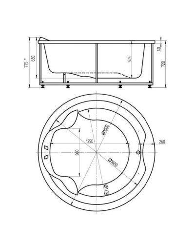 Акриловая гидромассажная ванна 180х180 см пневматическое управление премиум форсунки+спинной массаж 6 форсунок Aquatek Аура