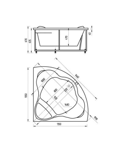 Акриловая гидромассажная ванна 135х135 см пневматическое управление плоские форсунки Aquatek Галатея