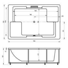Акриловая гидромассажная ванна 190х130 см пневматическое управление стандартные форсунки+спинной массаж 12 форсунок Aquatek Дорадо
