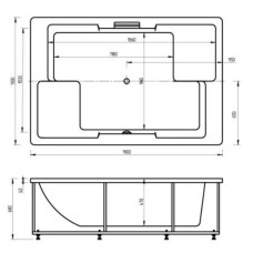 Акриловая гидромассажная ванна 190х130 см пневматическое управление стандартные форсунки+спинной массаж 12 форсунок Aquatek Дорадо