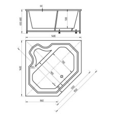 Акриловая гидромассажная ванна 148х148 см пневматическое управление плоские форсунки Aquatek Лира