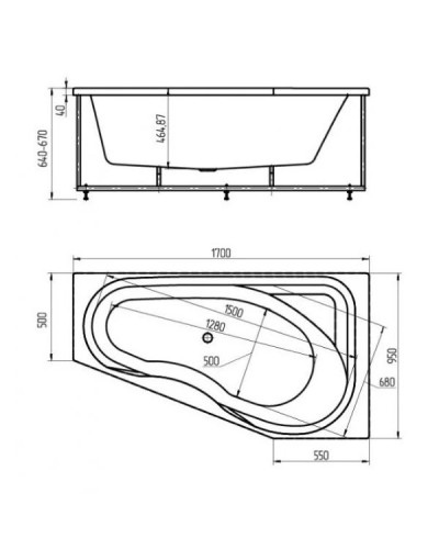 Акриловая гидромассажная ванна 170х95 см правая пневматическое управление стандартные форсунки Aquatek Медея