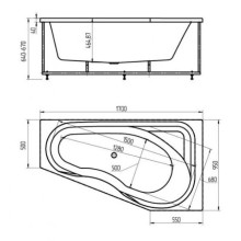 Акриловая гидромассажная ванна 170х95 см правая пневматическое управление премиум форсунки Aquatek Медея