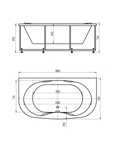 Акриловая гидромассажная ванна 180х95 см пневматическое управление стандартные форсунки Aquatek Мелисса