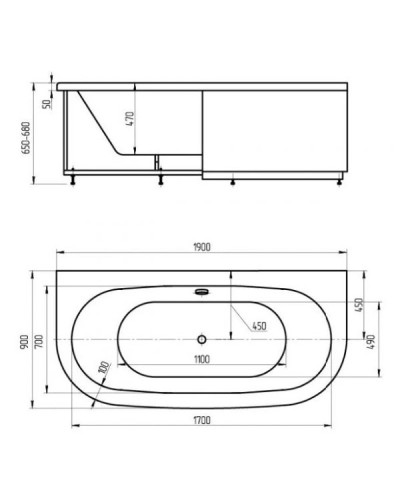 Акриловая гидромассажная ванна 190х90 см пневматическое управление премиум форсунки Aquatek Морфей
