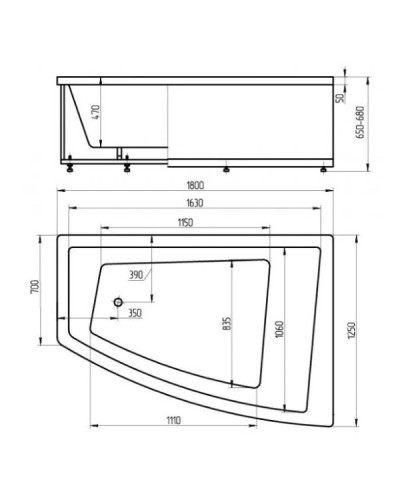 Акриловая гидромассажная ванна 180х125 см правая пневматическое управление плоские форсунки Aquatek Оракул