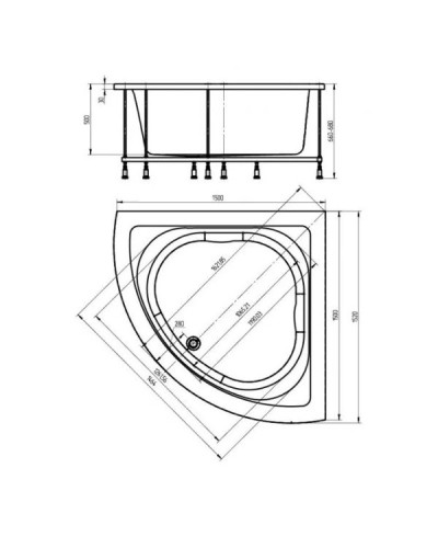 Акриловая гидромассажная ванна 152х152 см пневматическое управление плоские форсунки Aquatek Юпитер