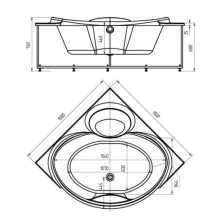 Акриловая гидромассажная ванна 150х150 см пневматическое управление плоские форсунки Aquatek Эпсилон
