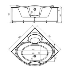 Акриловая гидромассажная ванна 150х150 см пневматическое управление плоские форсунки Aquatek Эпсилон