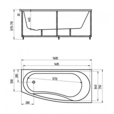 Акриловая гидромассажная ванна 160х75 см левая пневматическое управление плоские форсунки Aquatek Пандора