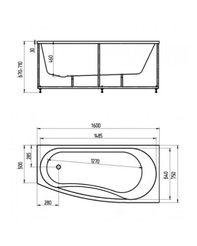 Акриловая гидромассажная ванна 160х75 см правая пневматическое управление плоские форсунки Aquatek Пандора