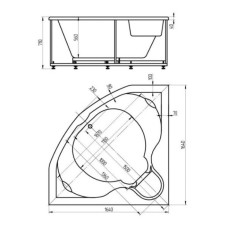 Акриловая гидромассажная ванна 164х164 см пневматическое управление стандартные форсунки+спинной массаж 12 форсунок Aquatek Сириус