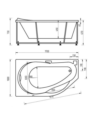 Акриловая гидромассажная ванна 170х100 см левая пневматическое управление стандартные форсунки Aquatek Таурус