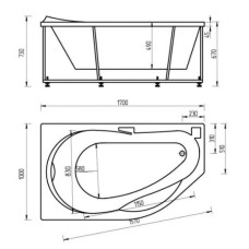 Акриловая гидромассажная ванна 170х100 см левая пневматическое управление плоские форсунки Aquatek Таурус