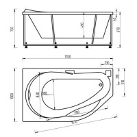 Акриловая гидромассажная ванна 170х100 см правая пневматическое управление премиум форсунки Aquatek Таурус