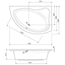 Акриловая ванна 150х100 см R Cezares Tebe TEBE-150-100-41-R