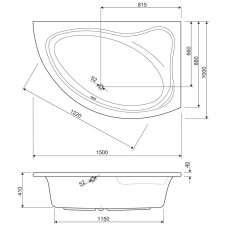 Акриловая ванна 150х100 см R Cezares Tebe TEBE-150-100-41-R