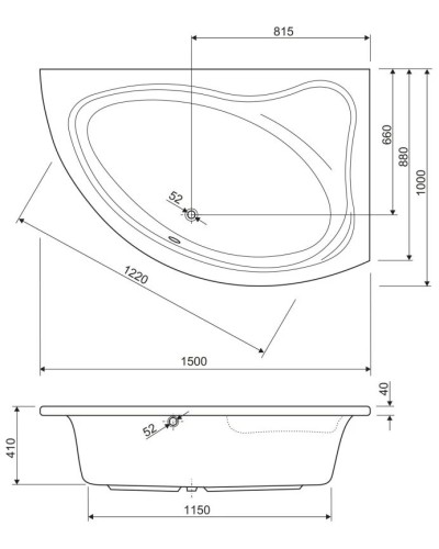 Акриловая ванна 150х100 см R Cezares Tebe TEBE-150-100-41-R
