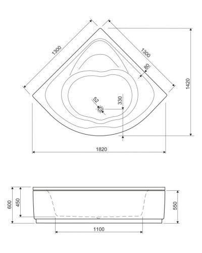 Акриловая ванна 130х130 см Cezares Cetina CETINA-130-130-41