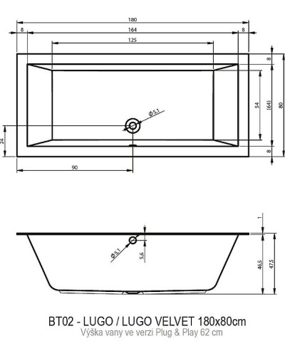 Акриловая ванна Riho Lugo 180х80 R B133015005 (BD6300500000000) без гидромассажа