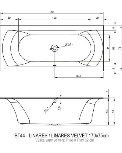 Акриловая ванна Riho Linares 170х75 R B141010005 (BD5300500000000) без гидромассажа