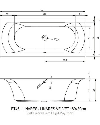 Акриловая ванна Riho Linares 180х80 R B142010005 (BD5500500000000) без гидромассажа