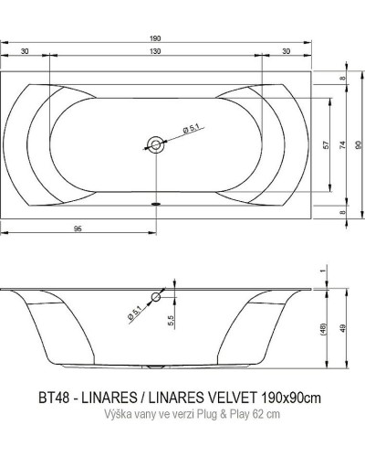 Акриловая ванна Riho Linares 190х90 R B143016005 (BD5700500000000) без гидромассажа