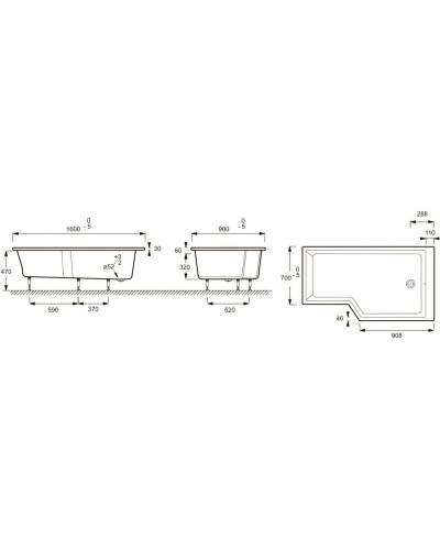 Акриловая ванна Jacob Delafon Bain Douche Neo 160x90 L E6D000L-00 без гидромассажа