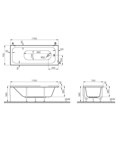 Акриловая ванна 170х70 см Vitra Balance 55180001000